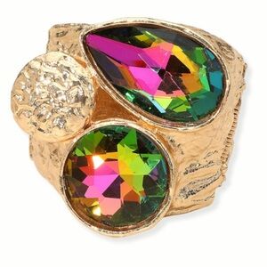 Gold Multicolor Hinged Statement Bracelet